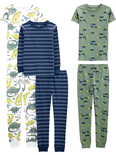 Simple Joys by Carter's Snug-fit Cotton Pajama Pyjama-Set, Blau/Grüner Dino, 5T