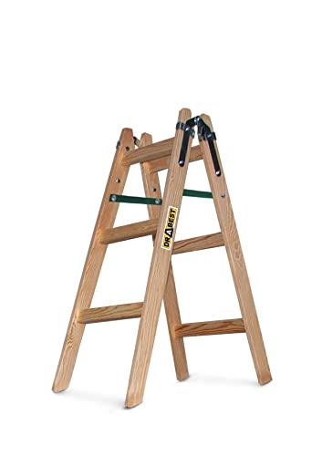 Drabest Holzleiter Malerleiter Holz Bockleiter Holzleiter 2 x 3 Stufen Zweiseitige Klappleiter bis 150 kg belastbar Haushaltsleiter