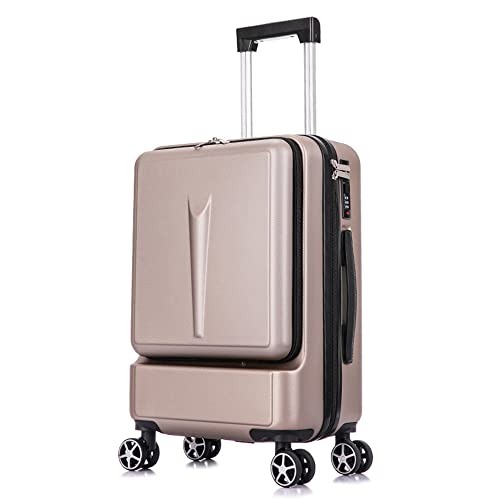 50,8 cm (20 Zoll) Modischer Koffer mit Laptop-Fronttasche, leichtes Hardside-Reisegepäck mit Rädern, TSA-Schloss, 8 Spinner-Räder, Gepäck, einfaches Reisen, rollendes Gepäck, gold, Modisch und modern