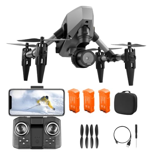 Drohne mit Kamera 4K, Anfänger Drohne Faltbare FPV Quadcopter Drohne mit LED Licht, Höhenerhaltung, Start/Landung mit Einem Klick, Orbitalflug, Gestenfoto/Video, 15 Minuten Flugzeit (Silver Gray)