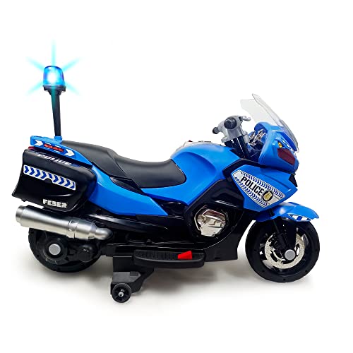 FEBER - Blaues Polizeimotorrad für Kinder mit 12-V-Batterie, mit Licht und Ton, empfohlen ab 3 Jahren (Famosa 800012891)