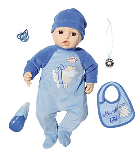 Zapf Creation 702482 Baby Annabell Puppe Alexander mit lebensechten Funktionen und Zubehör 43 cm, blau, Online Verpackung