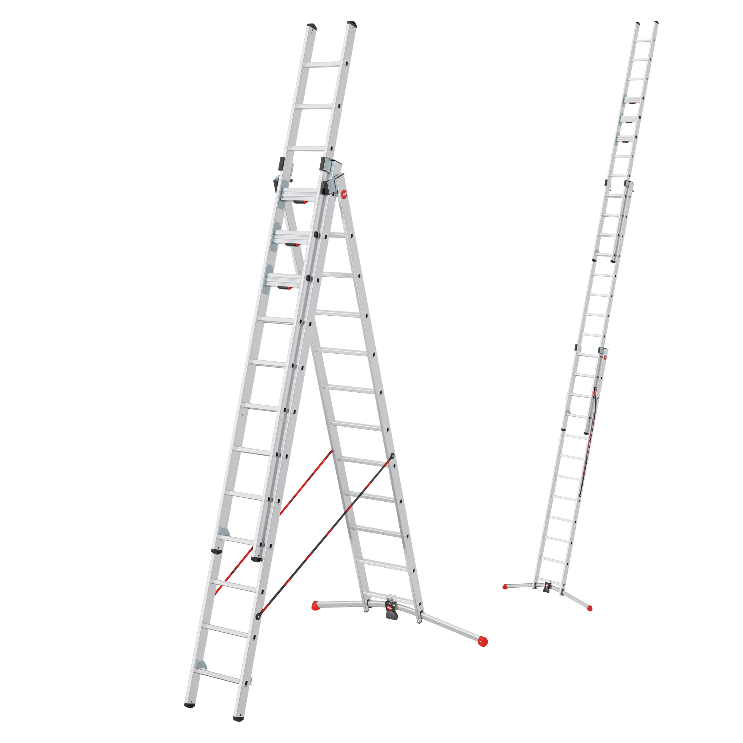 Hailo S120 Pro Mehrzweckleiter - 3-teilige, TRBS-konforme und klappbare Aluminium-Leiter - als Schiebe-, Bock- und Anlegeleiter nutzbar - Höhe bis 7,85 m - Gewicht: 34 kg