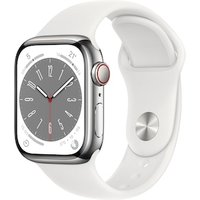 Apple Watch Series 8 LTE 41mm Edelstahl Silber Sportarmband Weiß