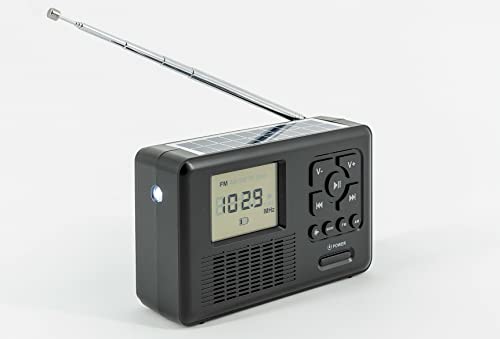 Reflexion TRA550 tragbares Kurbel-Radio mit Taschenlampe und Solar-Ladefunktion (Bluetooth, Dynamo, Handy-Lader, Powerbank, Solar, USB, Micro SD) schwarz