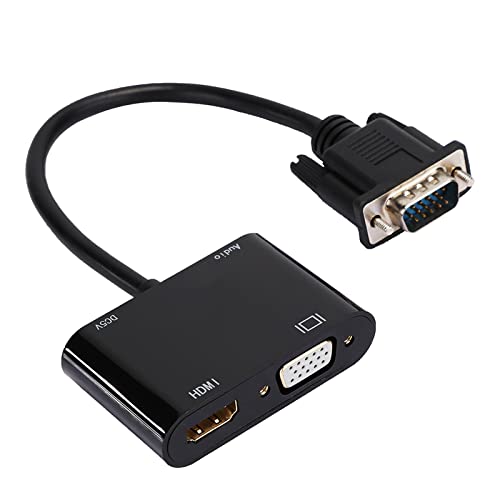 VGA zu HDMI Adapter, VGA Stecker zu 1080P HDMI + VGA Konverter mit 3,5 mm Stereo Audio, Dongle für TV, Computer, Laptop, Monitor, Projektor