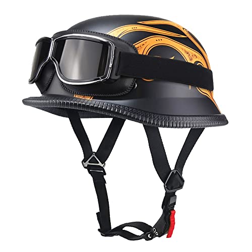 Deutsch Helm Halboffenen Vintage Öffnen Motorradhelm Halb-Helm ECE-Zertifizierung Chopper Helm mit Sonnenbrille für Mopeds Cruiser Vintage Jet Helm Schnellverschlussschnallen M-XXL