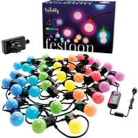 Twinkly Festoon App Gesteuerte Girlandenleuchten (20 m) mit 40 Mehrfarben-RGB G45 LEDs, Schwarzes Kabel - Innen-/ Außenglühlampe Lichterketten-Plug-In - Generation II