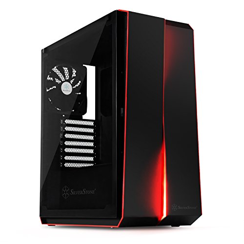 SilverStone SST-RL07B-G - Red Line Midi Tower Gaming Gehäuse, weisse LED Lüfter, ATX, Voll gehärtetem Glas, schwarz