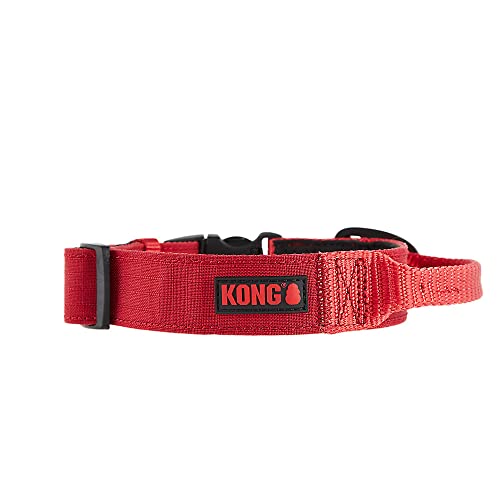 KONG Ultra strapazierfähiges, gepolstertes Hundehalsband mit Komfortgriff, Größe XL, Rot
