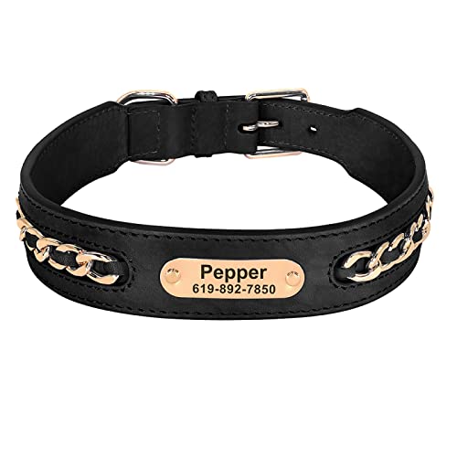 SARUEL Personalisiertes Hundehalsband Für Große Hunde ID-Halsband Mit Eingraviertem Namen Für Kleine Mittelgroße Hunde Metalldesign,Schwarz,M