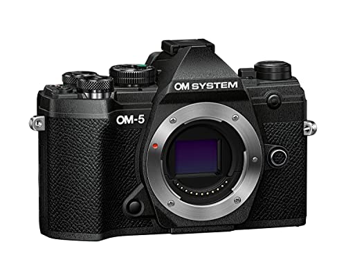 OM SYSTEM OM-5 Micro Four Thirds Systemkamera, 20 MP Live MOS-Sensor, optimierte 5-Achsen-Bildstabilisierung, IP53, Handheld High Res Shot, Schwarz