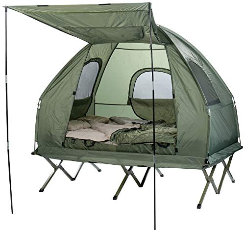Semptec Urban Survival Technology Campingbett mit Zelt: 4in1-Doppelzelt, Feldbett, 2 Winterschlafsäcke, Matratze, Sonnenschutz (Campingbett 2 Personen)