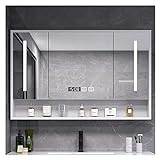 KiLoom Badezimmerspiegelschrank, LED-Spiegel-Medizinschrank mit Defogger, Uhr, Raumtemperaturanzeige, Einbau- oder Oberflächenmontage für stilvolle Badezimmer (Farbe: Weiß, Größe: 98 x 70 cm)