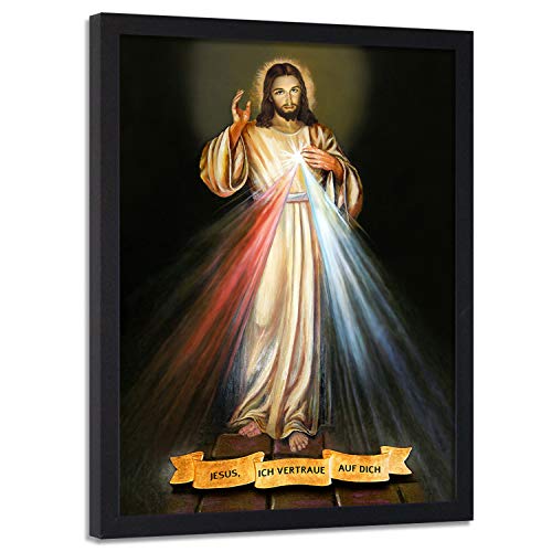 F FEEBY WALL DECOR Wanddeko schwarzer Rahmen Jesus Wanddeko Barmherzigkeit Mehrfarbig 60x90 cm