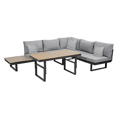 greemotion Lounge-Set San José, Gartenmöbel-Set aus Aluminium mit höhenverstellbarem Tisch, multifunktionale Sitzgruppe inkl. Kissen in Grau