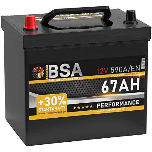 BSA ASIA Autobatterie 67Ah 12V 590A/EN ASIA Batterie Plus-Pol Links 30% mehr Startleistung ersetzt 60Ah 65Ah