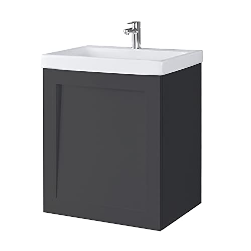 Waschtischunterschrank Keramikwaschbecken Badmöbel Set Gäste WC 50cm (Anthrazit matt)