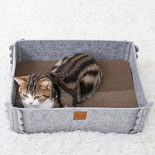 SaiDeng 2-in-1 abnehmbares Katzenbett & Katzenkratzbrett, 43,8 x 34,4 cm, faltbar, verschleißfest, rutschfest, für Innen- und Katzenbereich, Grau