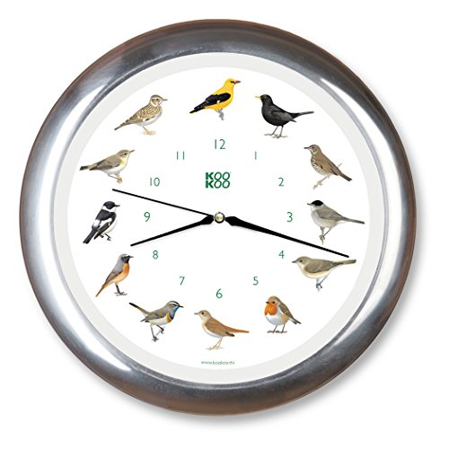 KOOKOO Singvögel Quarzwerk Chrome, Die Singende Vogeluhr, mit natürlichen Vogelstimmen