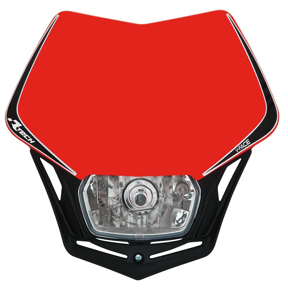 Scheinwerfer Motorrad Lampenmaske V-Face schwarz/rot E-geprüft universal 35/35W + Standlicht