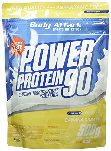 Body Attack Power Protein 90, 5K Eiweißpulver mit Whey-Protein, L-Carnitin und BCAA für Muskelaufbau und Fitness, Made in Germany (Banana Cream, 500g)