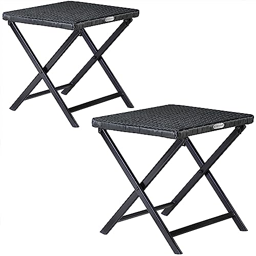 Casaria Polyrattan 2er Set Klapphocker 130kg Belastbarkeit 44x40x44cm Klappbar Leicht Tragbar Wetterfest Garten Terrasse Balkon Camping Hocker Stuhl Tisch