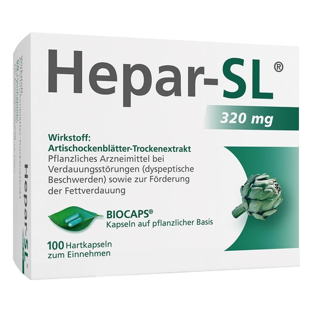 Hepar-SL 320 mg bei Verdauungsstörungen (100 Hartkapseln) befreit von Völlegefühl, Blähungen, krampfartigen Bauchschmerzen & Sodbrennen - mit Spezialextrakt der Königsartischocke - ab 12 Jahren