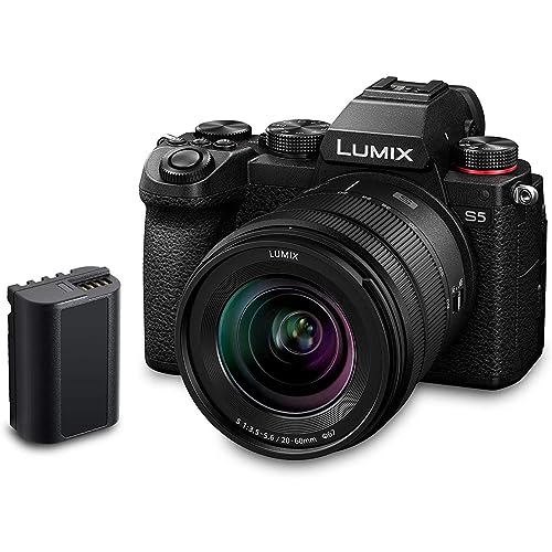 Panasonic LUMIX DC-S5 S5 Full Frame Mirrorless Camera Body 4K 60P Video Recording with Flip Screen and Wi-Fi 20-60mm Lens 5-Axis Dual I.S (Black), Plus Additional Battery Pack