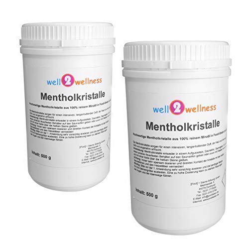 well2wellness® Mentholkristalle intensiv 1,0 kg (2 x 500g Dosen) - aus 100% reinem Minzöl