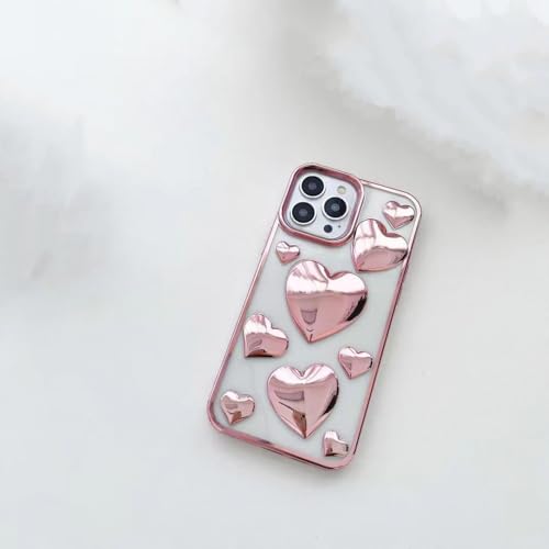 ZILLPENTA Luxuriöse 3D-Liebesherz-Handyhülle mit Überzug für iPhone 14 Pro Max 13 12 11 Max, glitzernd, weich, durchsichtig, Rückseite, Pink, für iPhone 12Pro