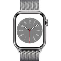Apple Watch Series 8 (GPS + Cellular) - 41 mm - Silver Edelstahl - intelligente Uhr mit Milanaise Armband - Handgelenkgröße: 130-180 mm - 32GB - Wi-Fi, LTE, Bluetooth, UWB - 4G - 42,3 g (MNJ83FD/A)
