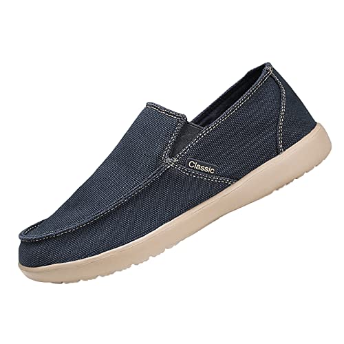 PTKG Men's Moccasin Slip on Shoes Loafers Orthopaedic Casual Shoes Sailing Shoes Weit Sommer Breathable Walking Boat Shoes,Blau,46EU