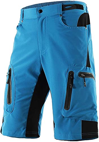 Herren MTB Hose mit 3D Sitzpolster Radhose Kurz Männer Fahrradhose, Schnelltrocknend Atmungsaktiv Herren Radlerhose Mountainbike Hose (Blau,XXL)