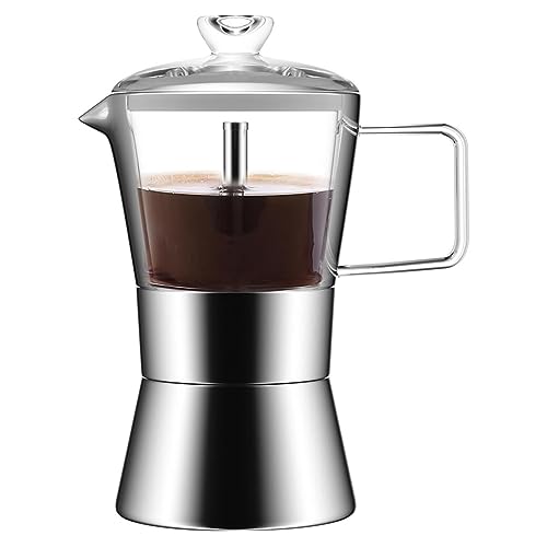 Dawafit Moka Espressokocher für Induktionsherde, Glasplatte und Edelstahl, Espresso-Mokkakanne, klassische italienische Kaffeemaschine, 240 ml