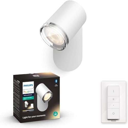 Philips Hue White Amb. Adore LED 1-er Spotleuchte Adore inkl. Dimmschalter, Bad-Beleuchtung, weiß, dimmbar, alle Weißschattierungen, steuerbar via App, kompatibel mit Amazon Alexa (Echo, Echo Dot)