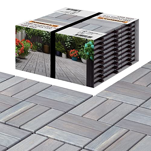 INTERBUILD Akazien bodenfliesen 30 × 30cm 10 Stück = 0,9 m² pro PACKUNG (Dämmerungsgrau (12 Slatte))