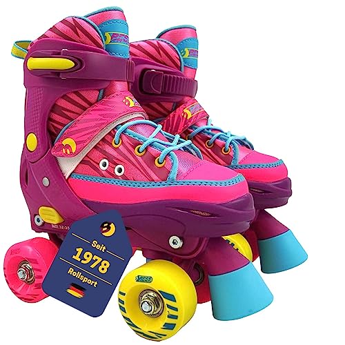 Best Sporting Rollschuhe für Kinder und Jugendliche, Größe verstellbar, ABEC 7 Carbon, Farbe: pink-gelb-blau, Größe: 36-39