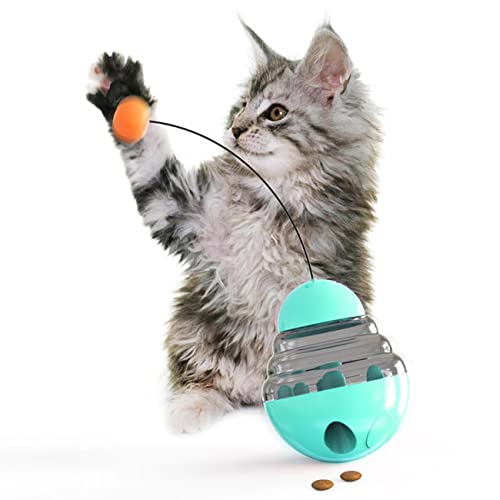 MAAFRI Interaktives Katzenspielzeug für Indoor-Katzen, Tumbler, Indoor-Übung, Katzenkicker, lustige Katzen, auslaufender Futterball, Spielzeug, das Ihre Katze Sinne und Jagdinstinkte stimuliert, (Seeblau)