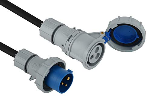 Electraline 46142, Verlängerung Industriel - 10 m Kabel - Gummischlauchleitung - IP67 Außenbereich / Industrie-Kaltgerätesteckdosen 3-poliger Stecker geeignet für Caravan