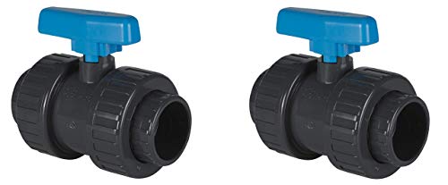 well2wellness® PVC-Kugelhahn mit 2-Wege Klebeanschluss 50mm - 2 Stück - Blauer Griff (200006)