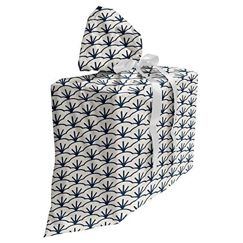 ABAKUHAUS Geometrisch Baby Shower Geschänksverpackung aus Stoff, Eastern Cloud-Motiv, 3x Bändern Wiederbenutzbar, 70 x 80 cm, Dark Blue Creme