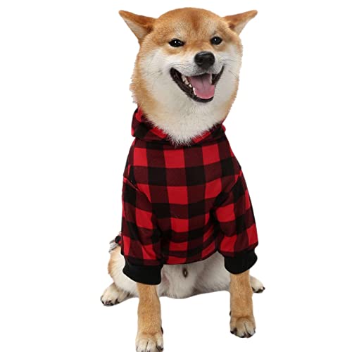 Karierter Hunde-Hoodie, Taschen-Design, Winter-Kapuzen-Sweatshirt mit Mütze für Hunde, stilvolle warme Haustierkleidung, kompatibel für kleine, mittlere, große und extra große Hunde, Geschenke für
