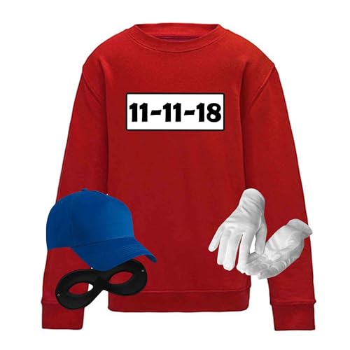 Sweatshirt Panzerknacker Kids Wunschnummer Kostüm-Set Karneval Kinder 104-164 Fasching Party, Logo & Set:11.11./Set komplett (11.11.XX/Shirt+Cap+Maske+Handschuhe), Größe:164