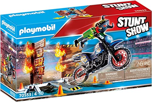 PLAYMOBIL Stuntshow 70553 Motorrad mit Feuerwand, Für Kinder von 4-10 Jahren
