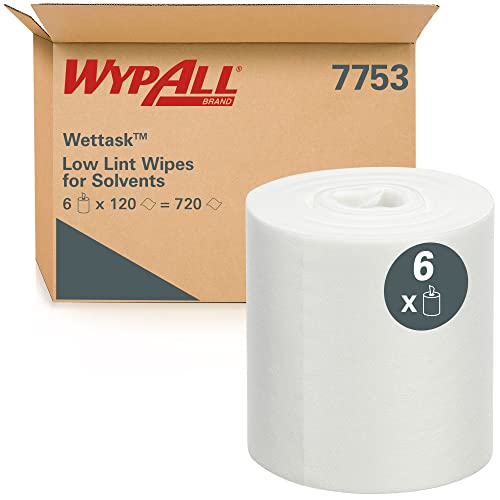 WypAll Wettask 7753 Reinigungstücher für Lösungsmittel – Industriewischer – 6 Rollen x 120 weiße Reinigungstücher (insgesamt 720 Stück)
