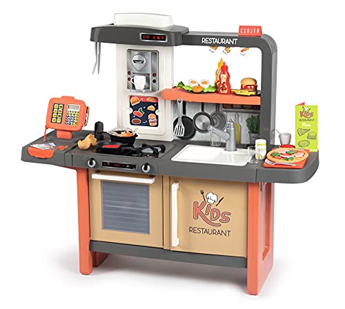 Smoby Toys 312304 Kids Restaurant-Kinderrestaurant mit vielen Spielbereichen und Elektronische Kochplatte, mit 63 Zubehörteilen, für Kinder ab 3 Jahren, Bunt