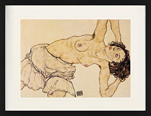 1art1 Egon Schiele - Kniender Weiblicher Halbakt Nach Links Geneigt, 1917 Gerahmtes Poster Für Fans Und Sammler 80 x 60 cm
