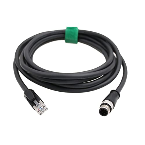 HangTon Connect Industrielles Ethernet M12 8-poliges A-Code Stecker auf RJ45 CAT6 Kabel, Automatisierungsanwendung, geschirmtes High Flex wasserdichtes Netzwerkkabel (2 m), Schwarz