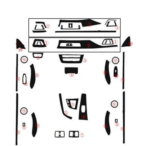 Car-Styling Kohlefaser-Aufkleber für die Mittelkonsole für die Autoinnenseite, Farbwechsel, 5D schwarz CF-B) für BMW 3er-Serie F30 F31 F32 2013–2019